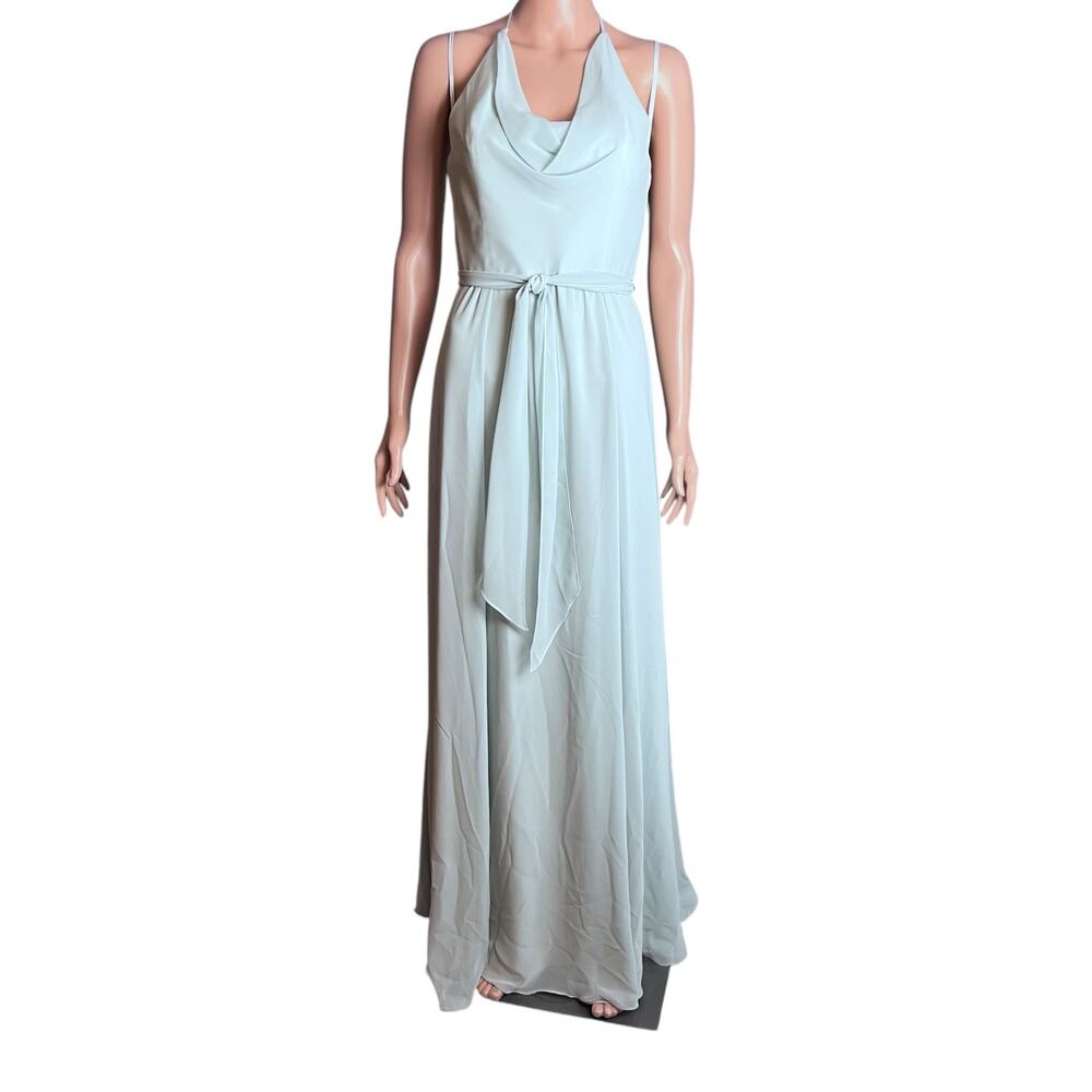 Amsale Chiffon Prom Dress 10 Maxi Halter Strap Draped Bodice Ball Formal Luxe